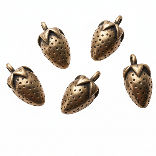 10pc Bronze Strawberry Charm Pendant.