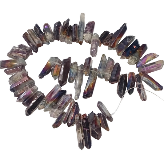 Titanium Aura Crystal Quartz Point Beads - Grey
