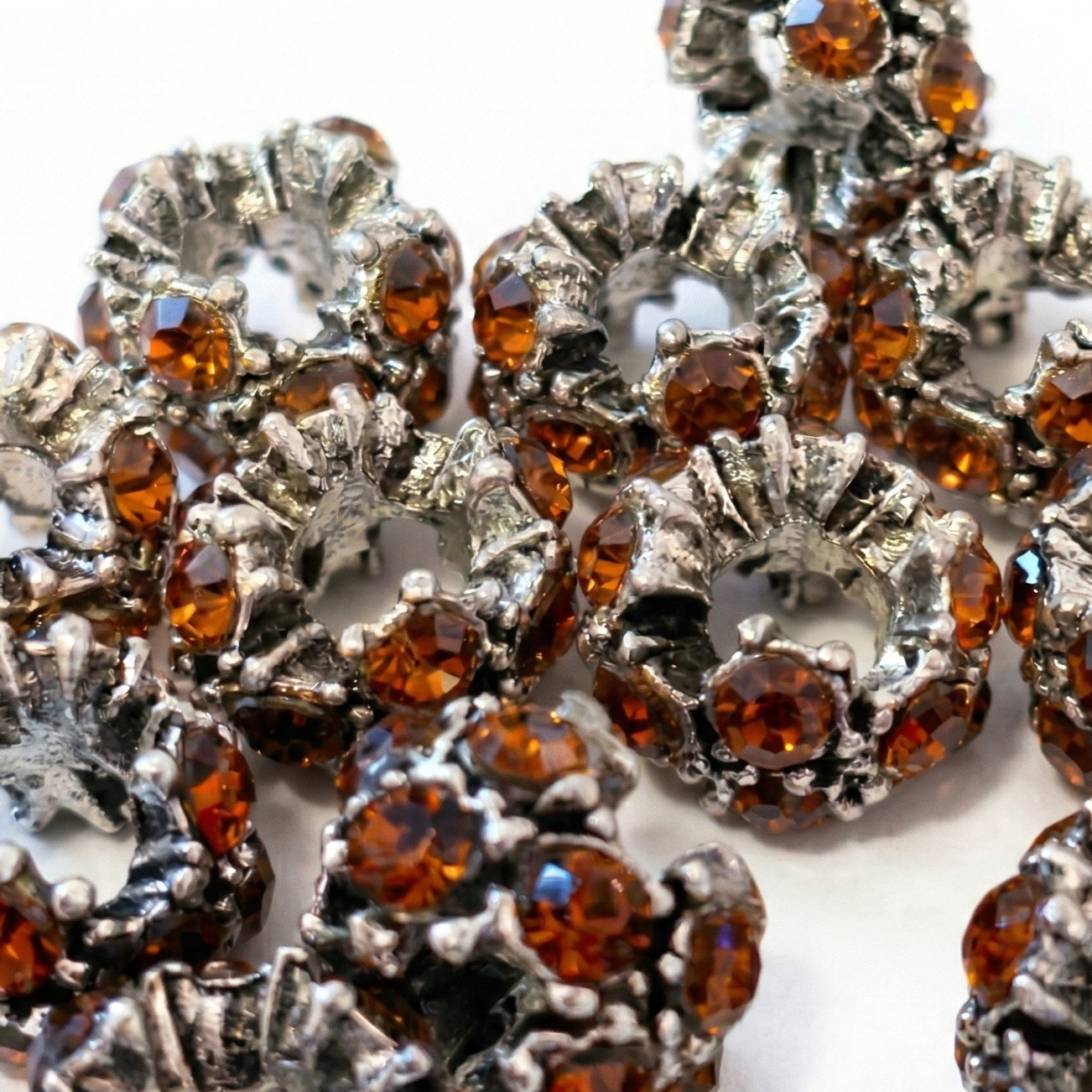 1pc Dark Amber European Rhinestone Rondelle Bead