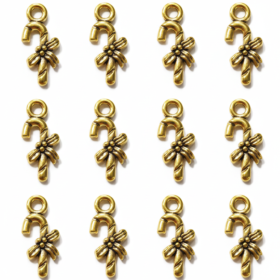 10pc Gold Candy Cane Charms