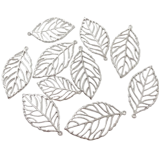 10pc 5cm Silver Leaf Pendants