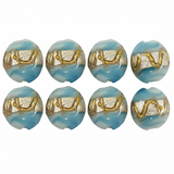 8pc Blue, White & Gold Swirl Lampwork Bead