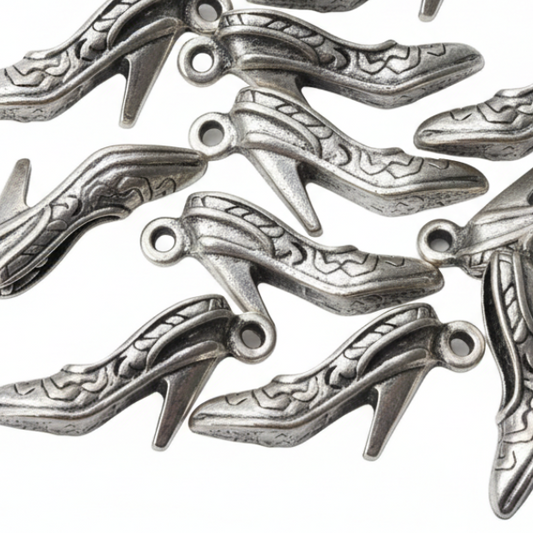 10pc Silver Patterned Shoe Charms