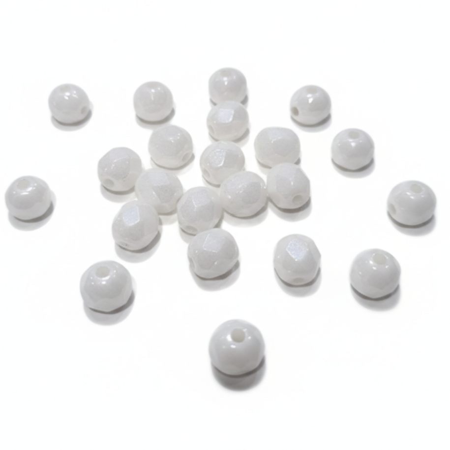 LAST1! 25pc Small Czech White Rondelle Beads