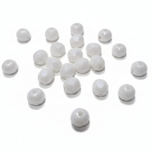 LAST1! 25pc Small Czech White Rondelle Beads