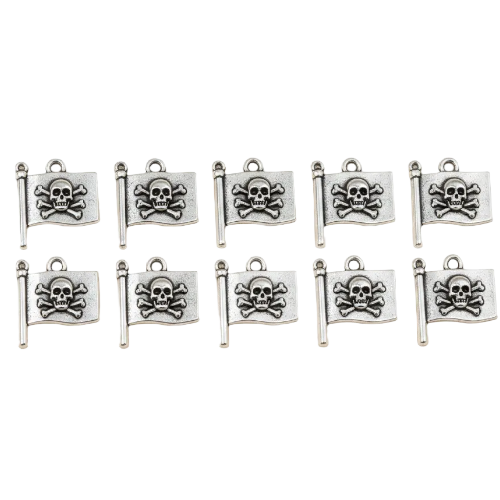 10pc Silver Pirate Flag Charms