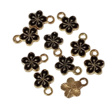 10pc Gold Black Enamel Mini Flower Charms
