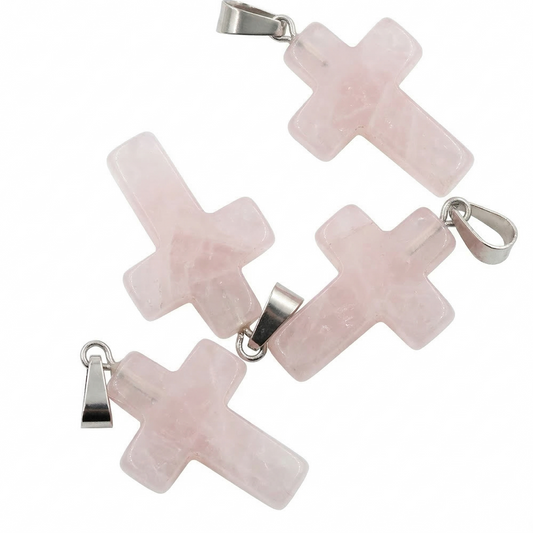 1pc Rose Quartz Gemstone Cross Pendant with Bail