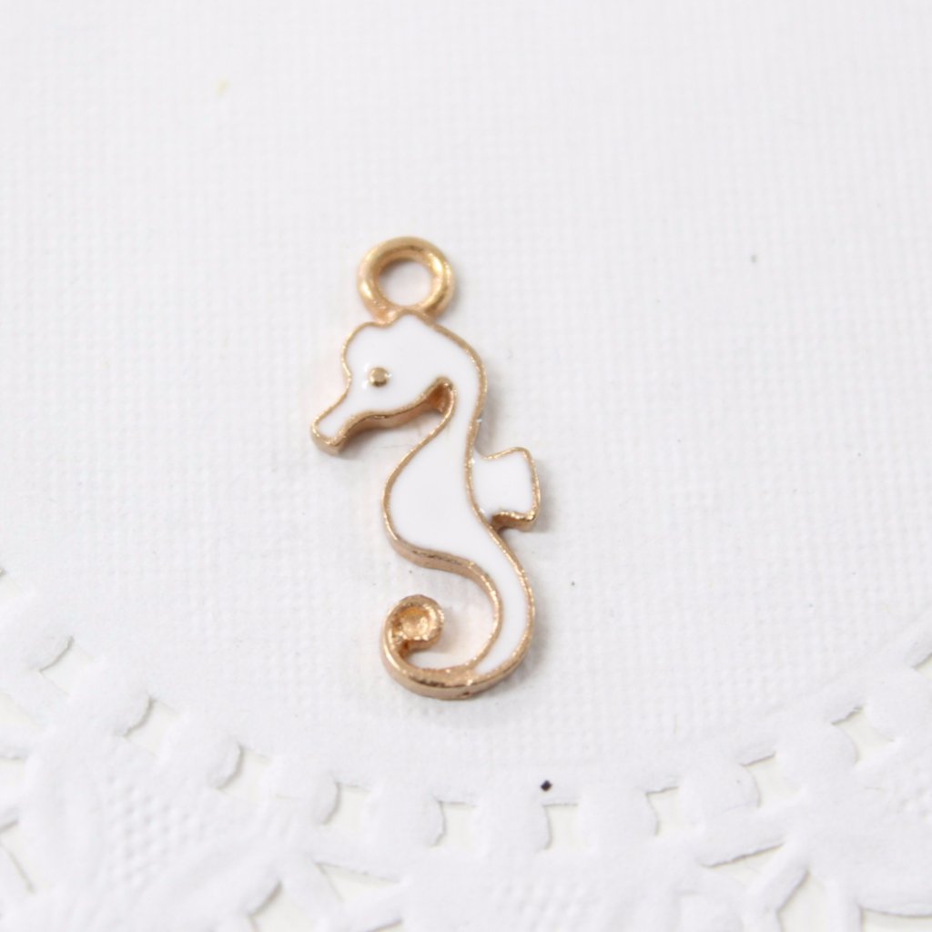 4pc White Enamel Sea Horse Charms