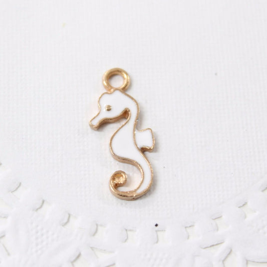 4pc White Enamel Sea Horse Charms