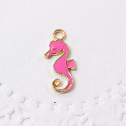 4pc Pink Sea Horse Enamel Charms