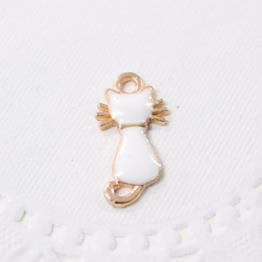 4pc White Enamel Cat Charms