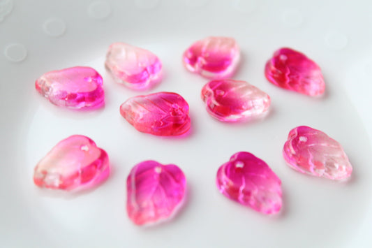 10pc Two Tone Pink Glass Leaves