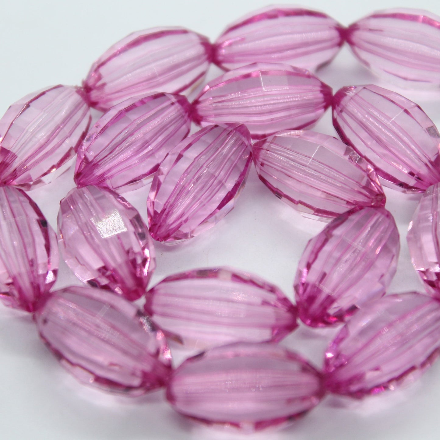 20mm Oval Dark Pink Faceted Acrylic Beads