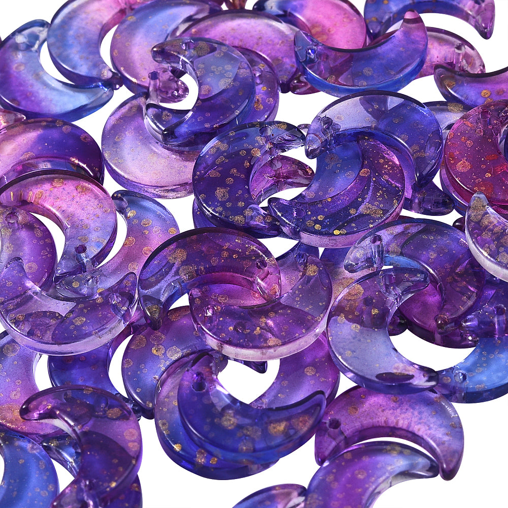 10pc Two Tone Purple Moon Glass Pendants