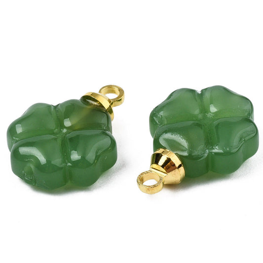4pc 4 Leaf Clover Glass Charms