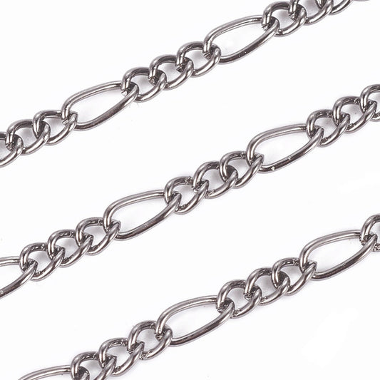 1M Gunmetal Black Figaro Chain