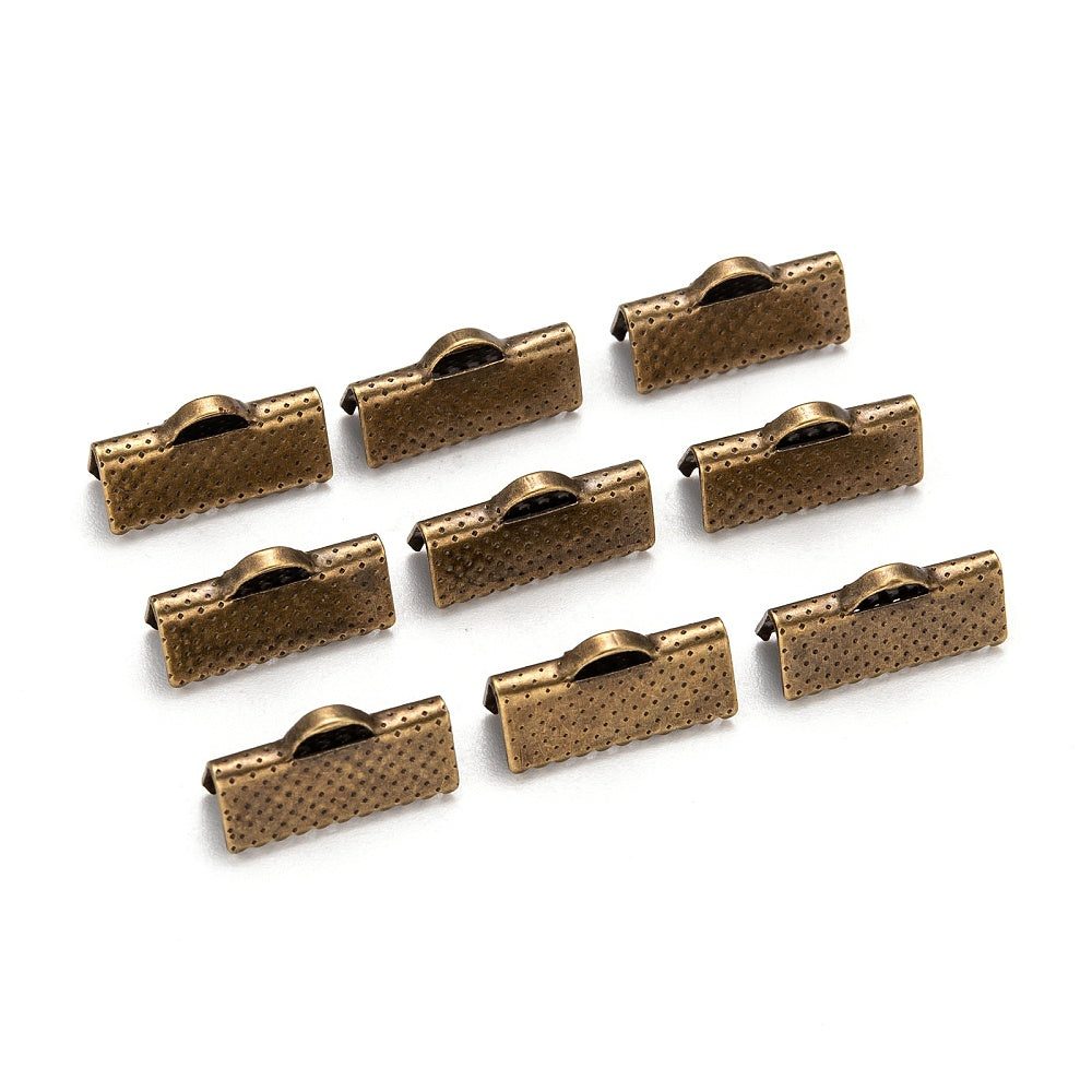 10pc 16mm Bronze Ribbon End Crimps