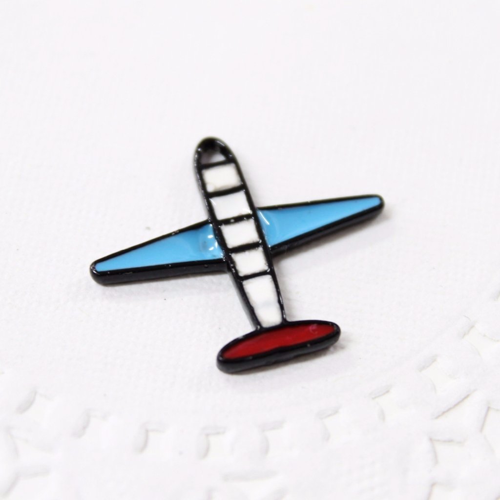 4pc Black Enamel Air Plane Charms