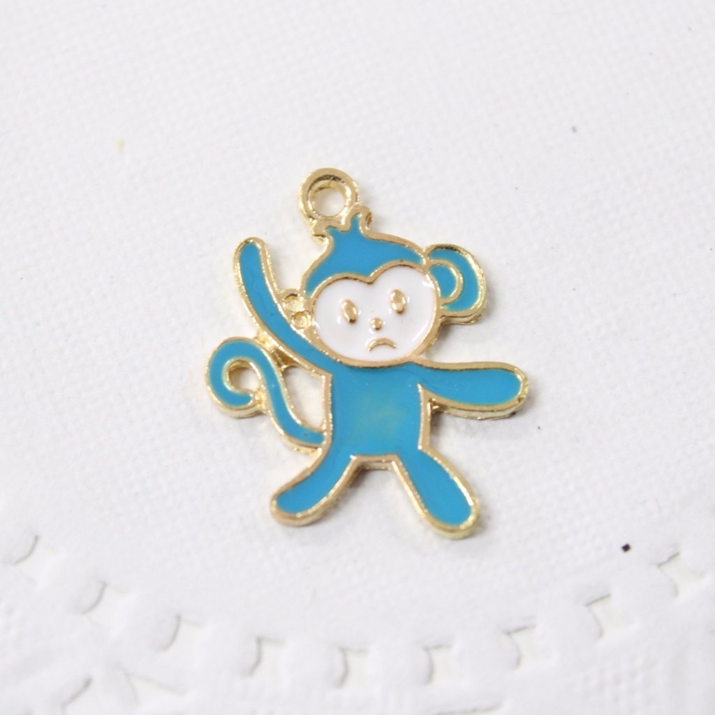 4pc Blue Enamel Monkey Charms