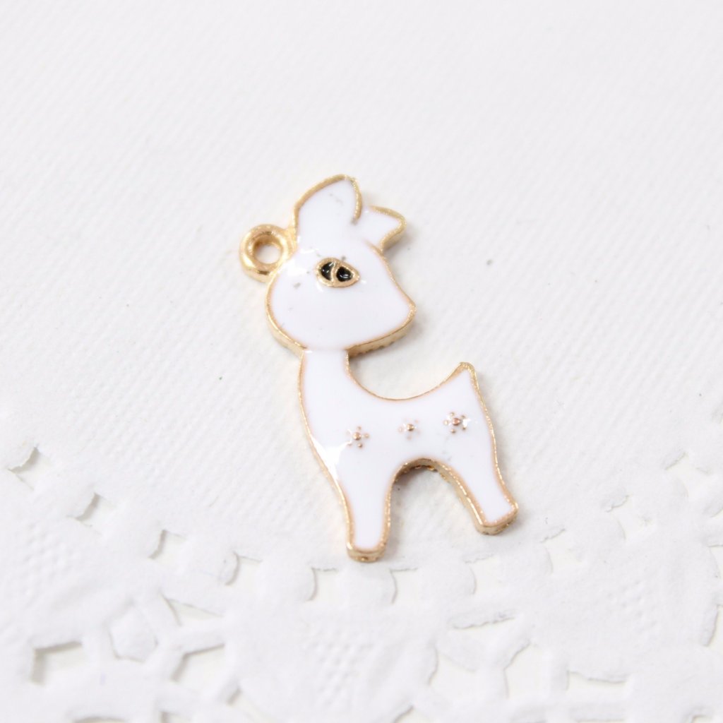 4pc Cute White Enamel Deer Charms