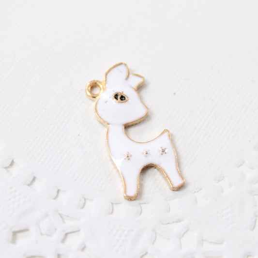 4pc Cute White Enamel Deer Charms