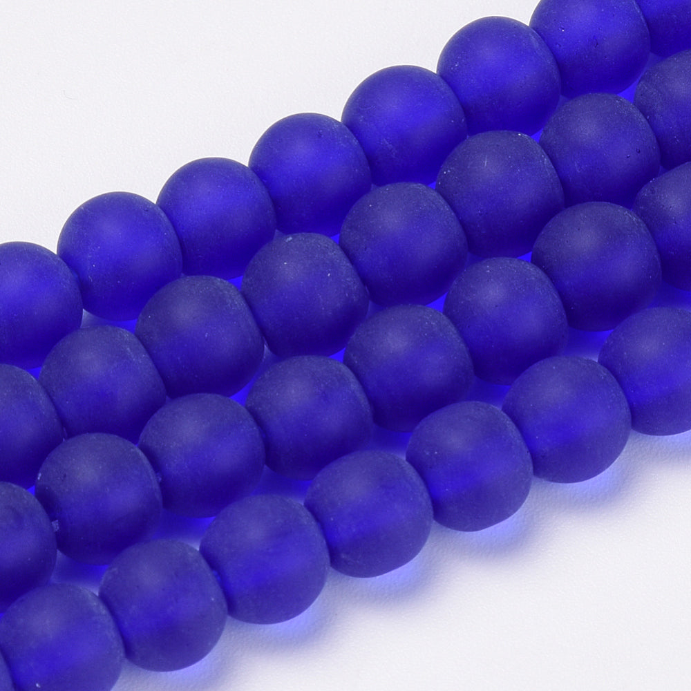 6mm Dark Blue Frosted Glass Beads