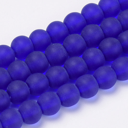 6mm Dark Blue Frosted Glass Beads