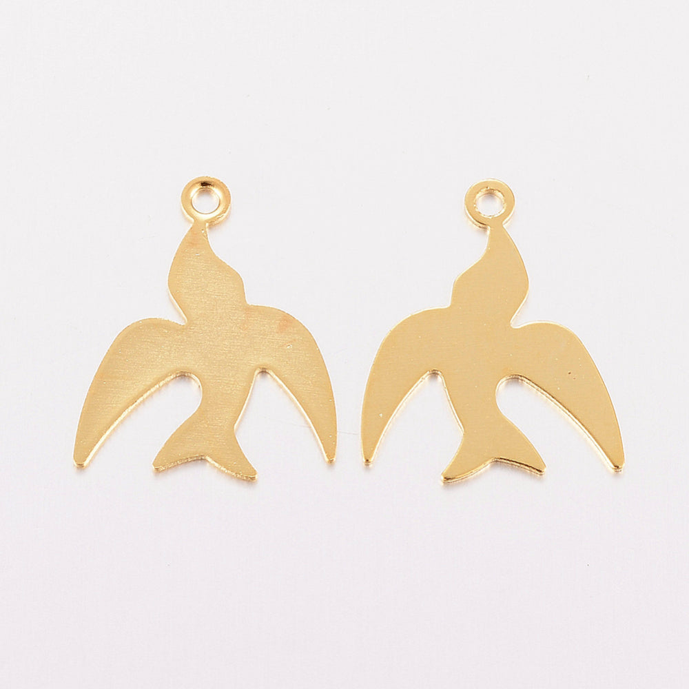 10pc Stainless Steel Gold Swallow Charms