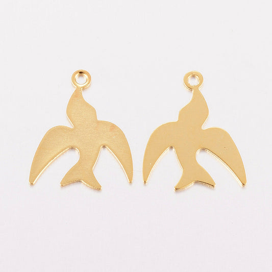 10pc Stainless Steel Gold Swallow Charms