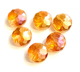 6pc Orange Etched Crystal Glass Beads