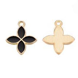 4pc Gold Black Enamel 4 Petal Flower Charms