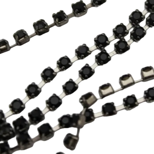 Jet Black Rhinestone Chain 2mmx1m