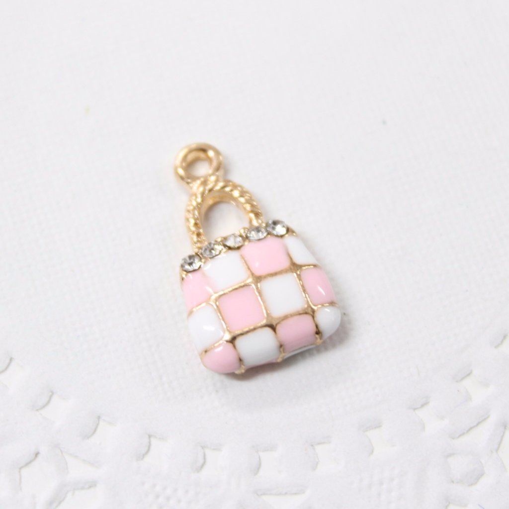 4pc Pink and White Hand Bag Enamel Charms