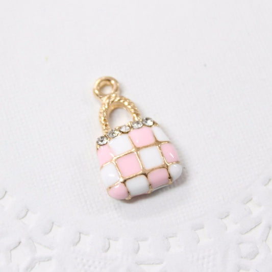 4pc Pink and White Hand Bag Enamel Charms