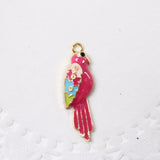 4pc Pink Enamel Parrot Bird Charms