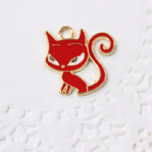 4pc Red Cat Enamel Charms