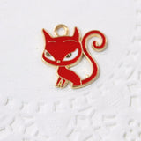 4pc Red Cat Enamel Charms