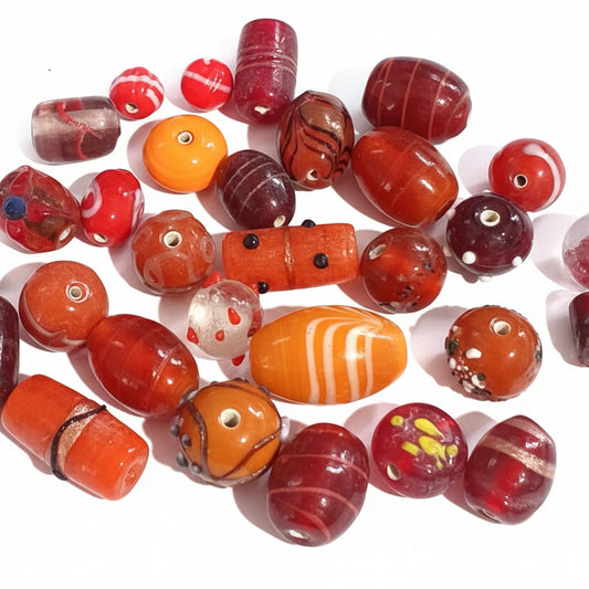 100g Mixed Red & Orange Lampwork Beads