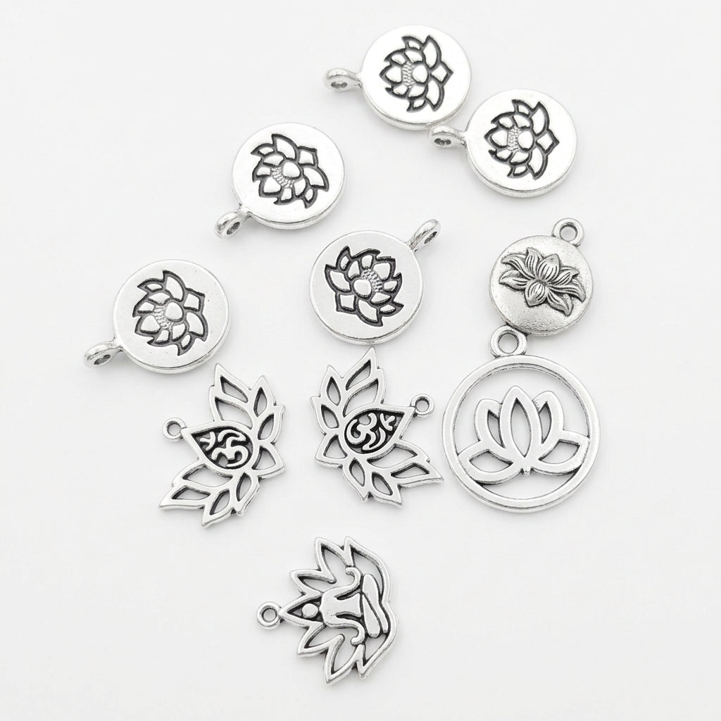 10pc Silver Lotus Pendant Pack