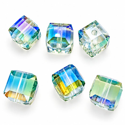 6pc Crystal Glass Cubed Beads