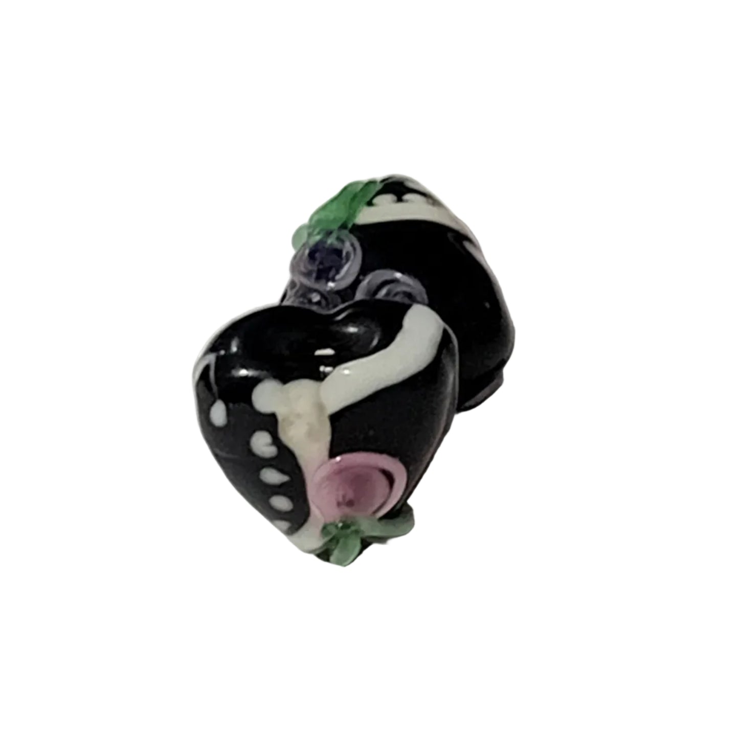 2pc Black & White Floral Lampwork Beads