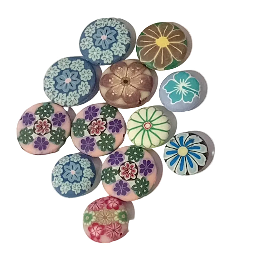 12pc Round Mixed Disc Polymer Clay Beads