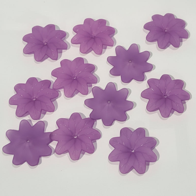 10pc 37mm Purple Frosted Floral Acrylic Beads