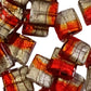 1pc 25mm Silver, Black & Burnt Orange Sq. Lampwork Bead