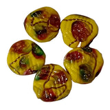 5pc Yellow Patterned Leaf Lampwork Beads