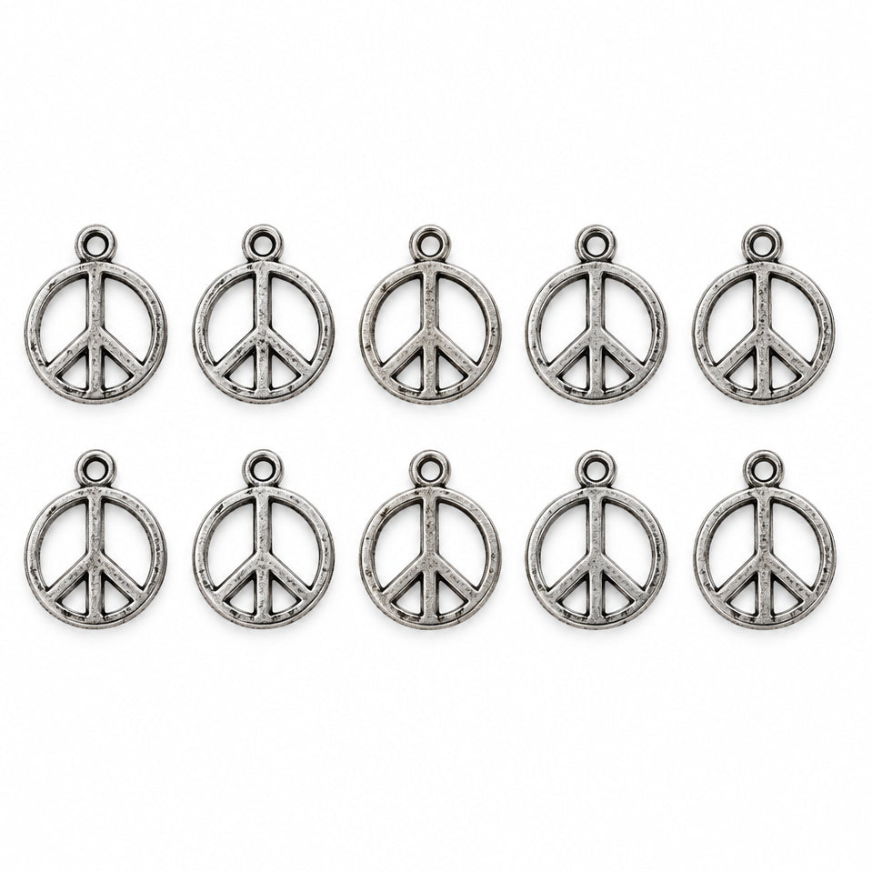 10pc Silver Peace Sign Charms