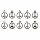 10pc Silver Peace Sign Charms