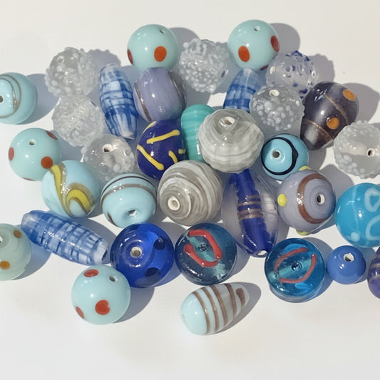 100g Mixed Blues Lampwork Beads
