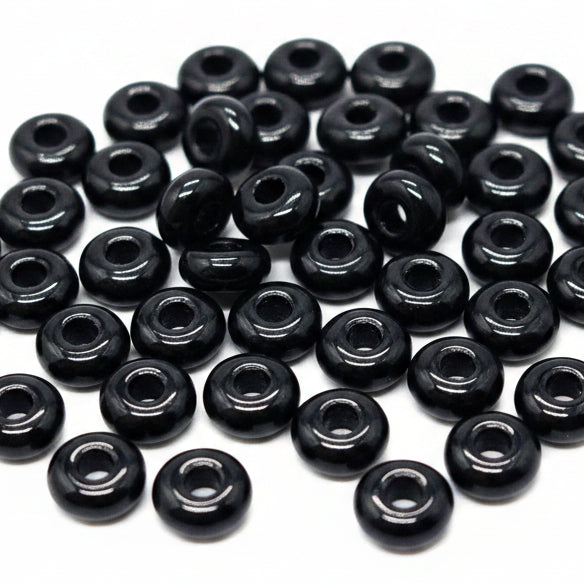 50pc 6mm Black Glass Disc Beads